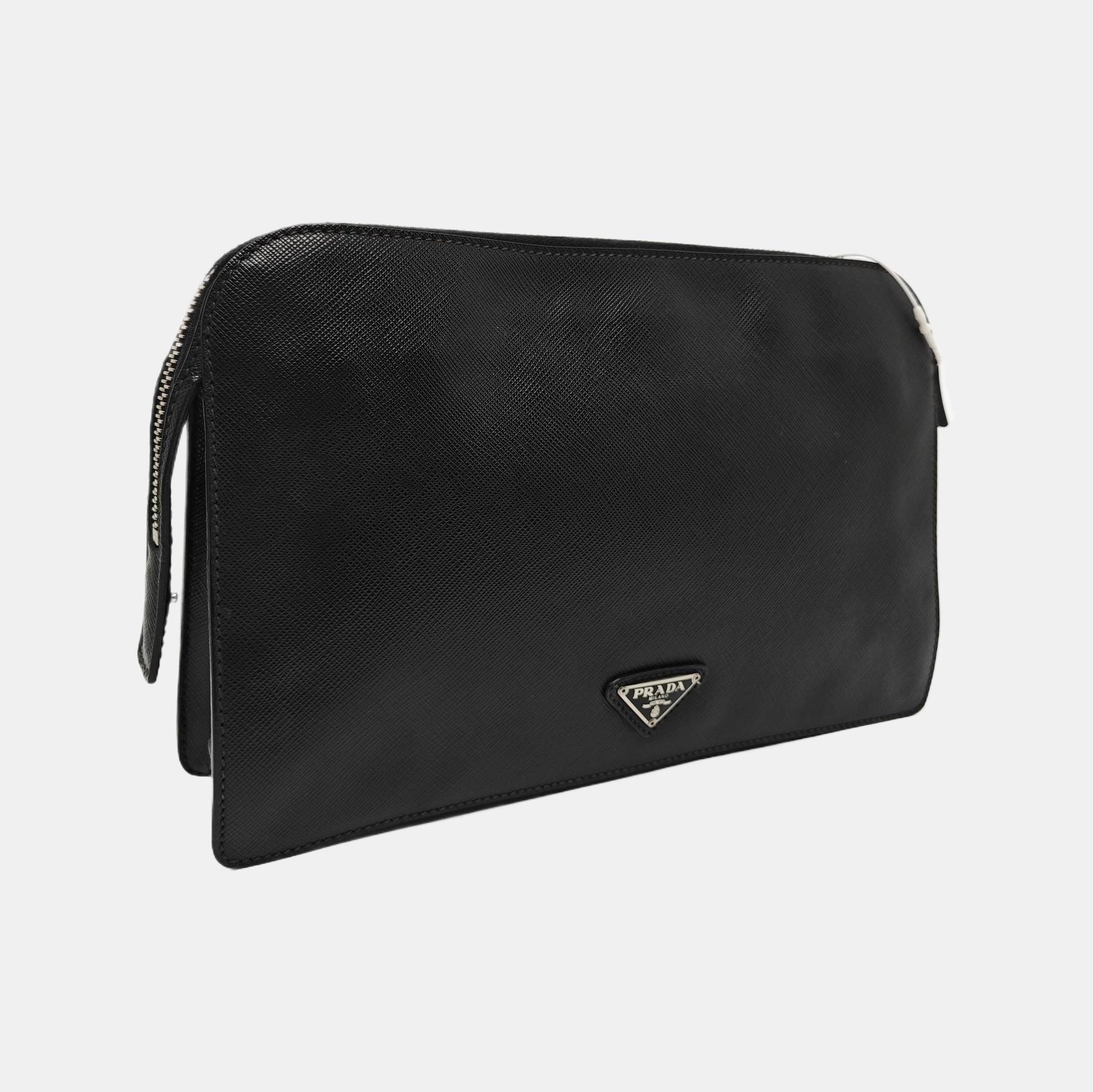 Saffiano Calfskin Clutch Black