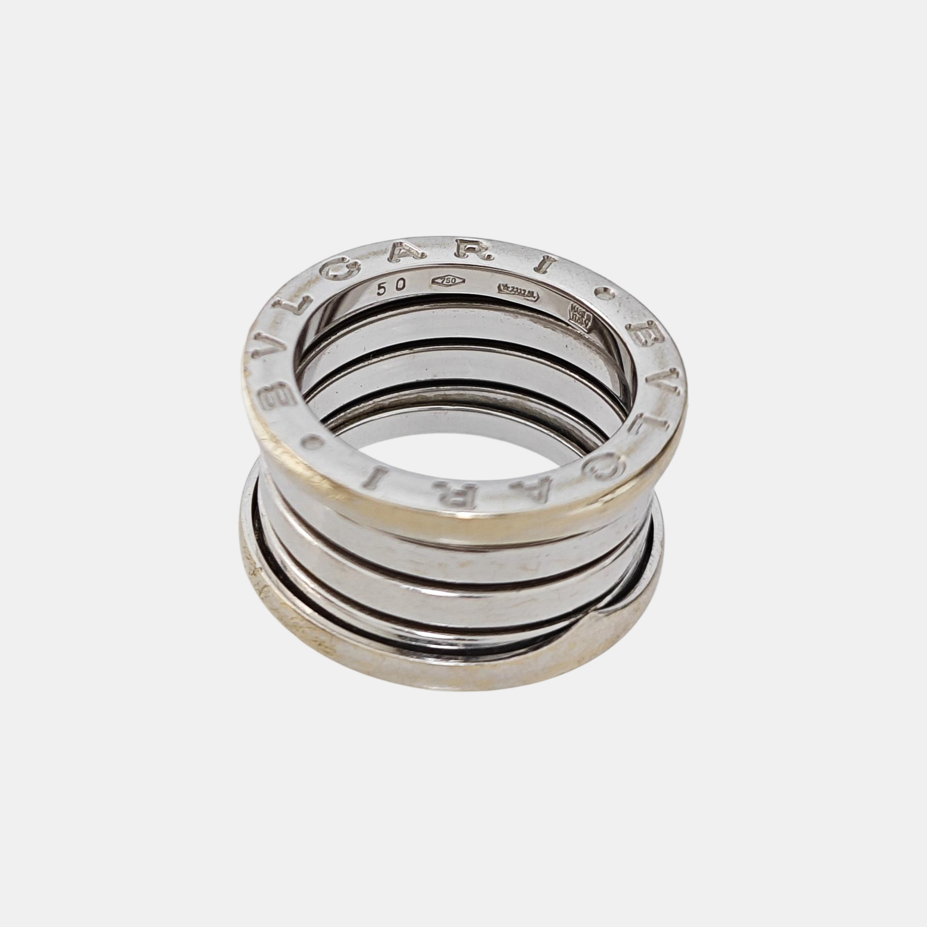 B.ZERO1 18k White Gold Silver Ring EU 50