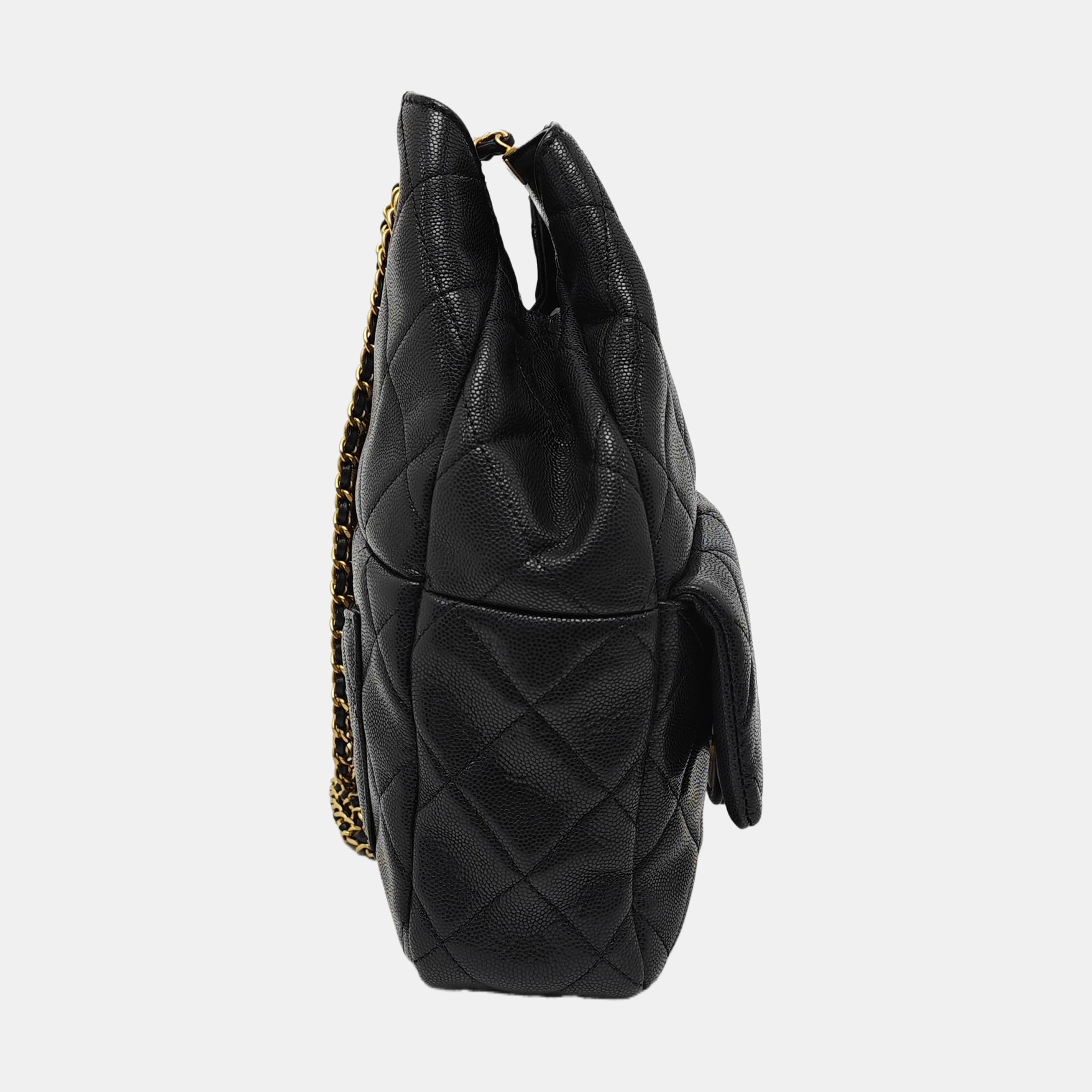 Quilted Grained Calfskin Backpack Black
