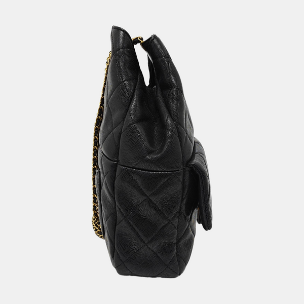Quilted Grained Calfskin Backpack Black