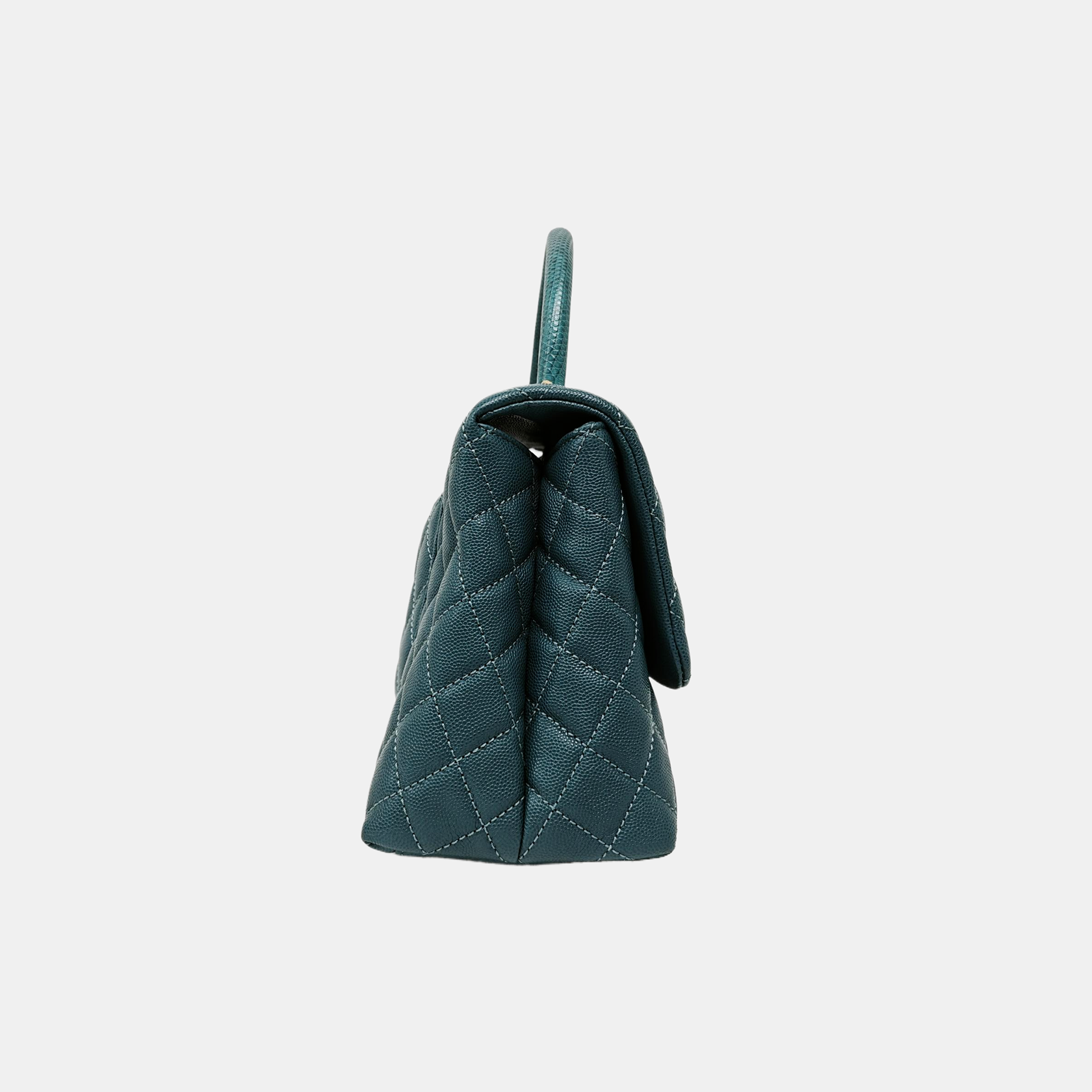 COCO HANDLE Medium Quilted Grained Calfskin Green