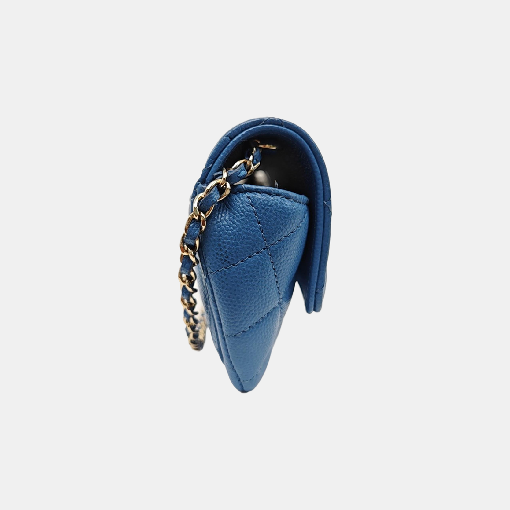 Quilted Grained Calfskin Shoulder Bag Blue