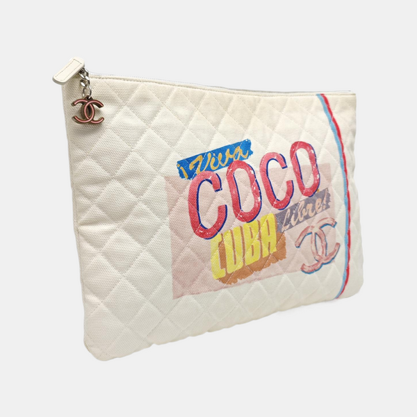 Quilted Canvas Clutch White