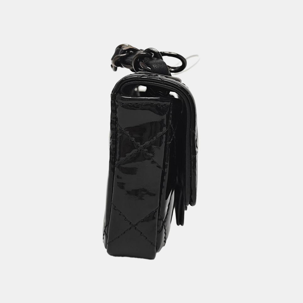 Quilted Patent Leather Shoulder Bag Black