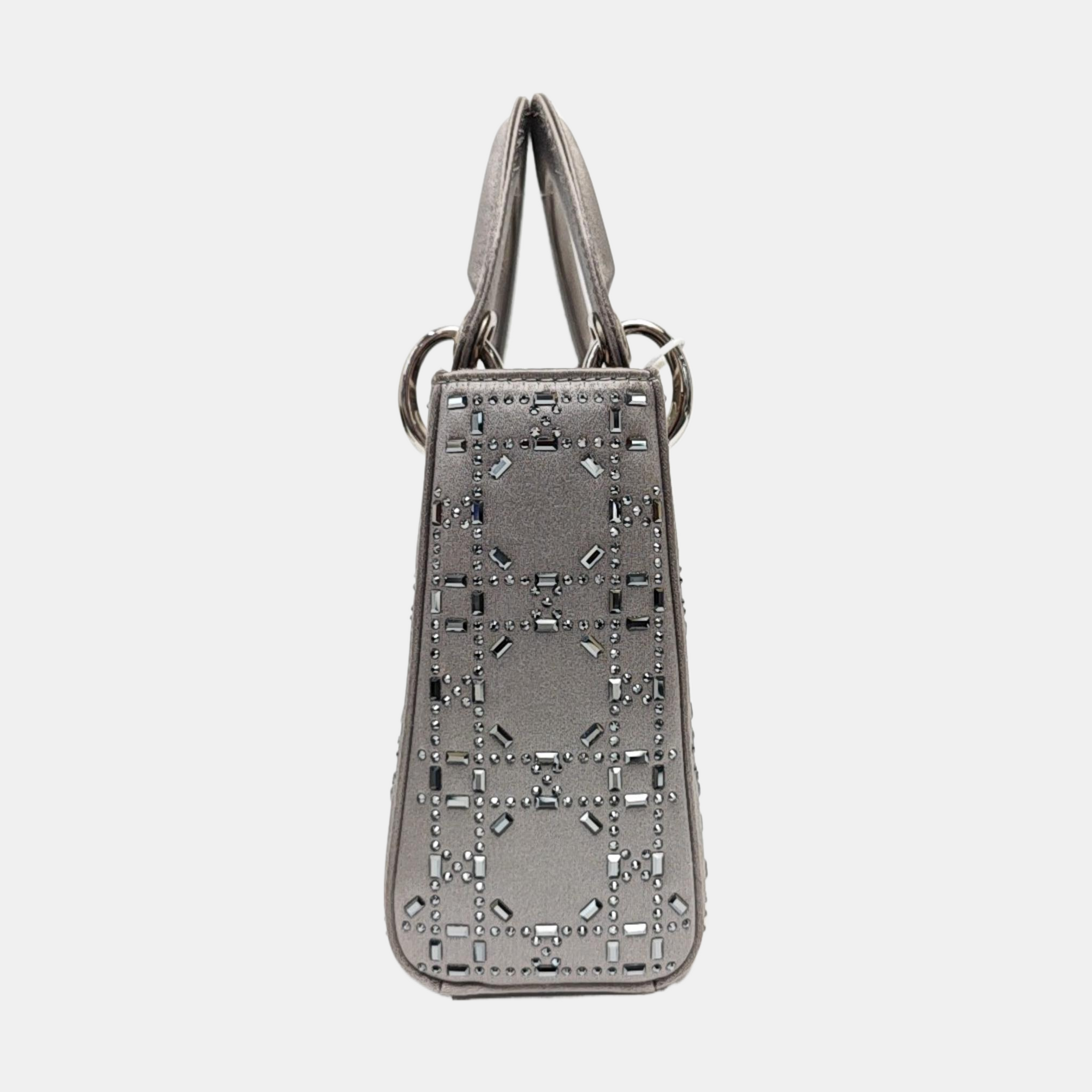 Lady Dior Mini Cannage Silk Satin Gray