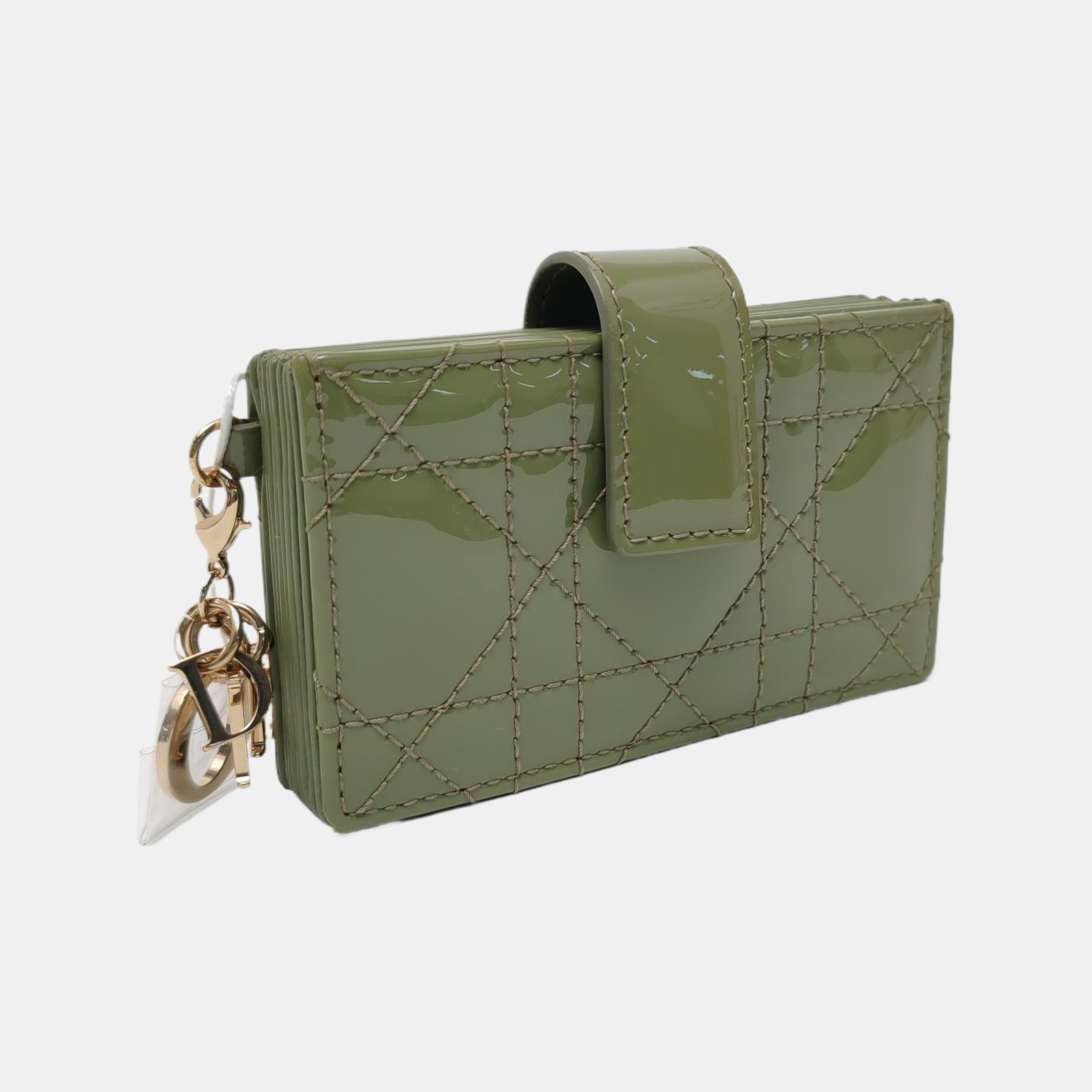 Lady Dior Super Mini Quilted Patent Leather Green Card Holder