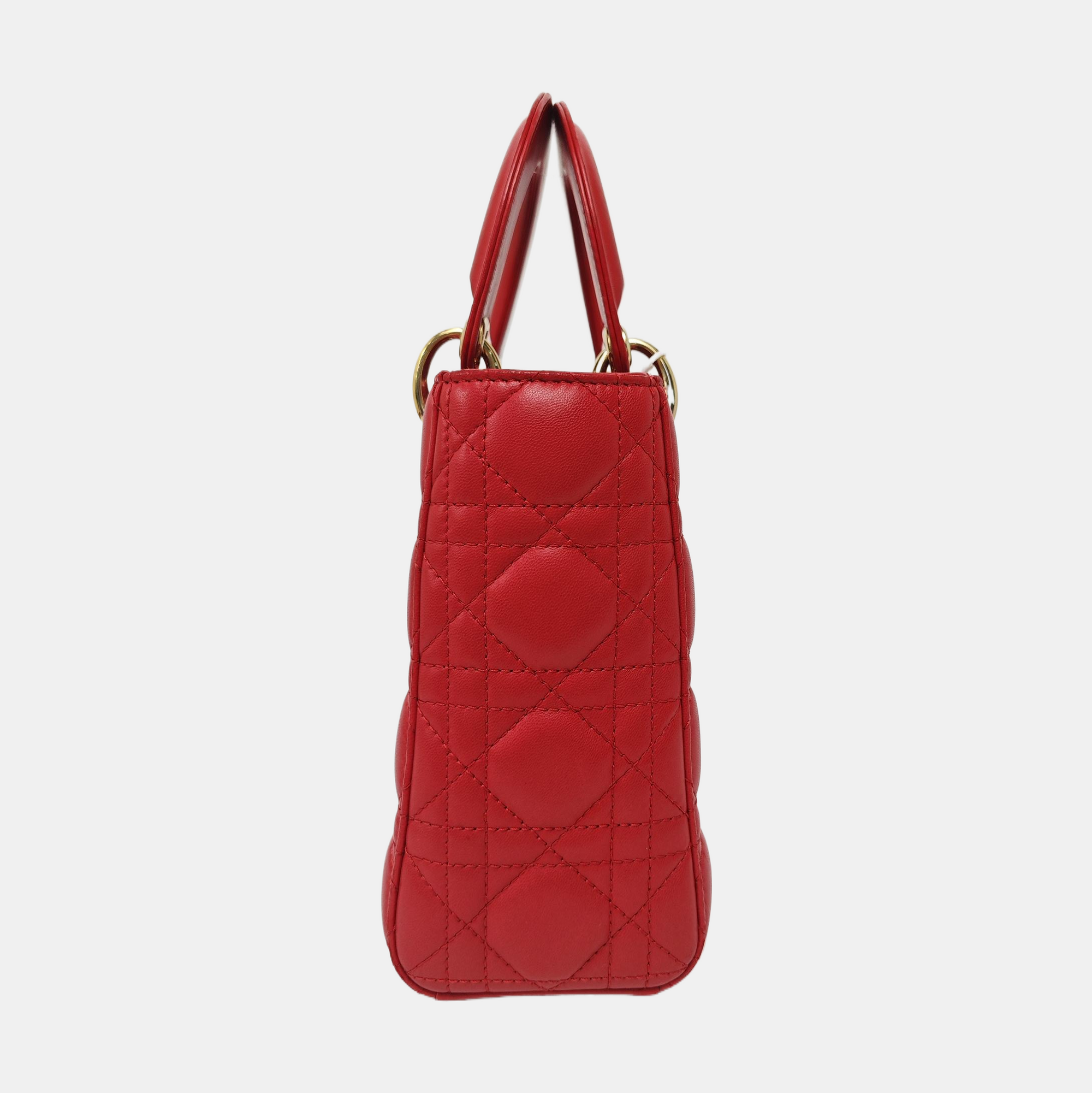 Authenticated pre-owned  Lady Dior Quilted Lambskin Red - Tote Bag at Looply