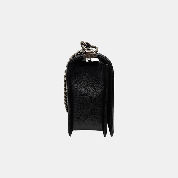 BOY CHANEL Large Quilted Grained Calfskin Black