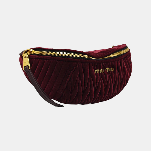 Two-Tone Waist Bag Quilted Velvet Red