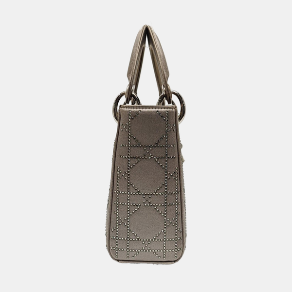 Lady Dior Mini Cannage Silk Satin Gray
