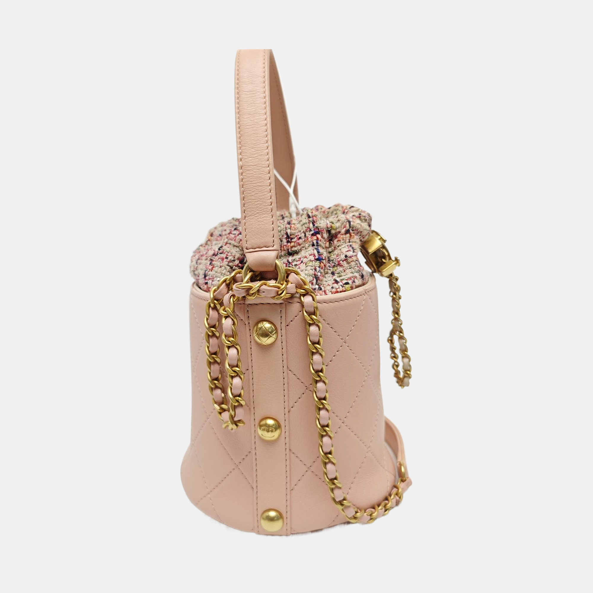 Quilted Calfskin Bucket Bag Pink