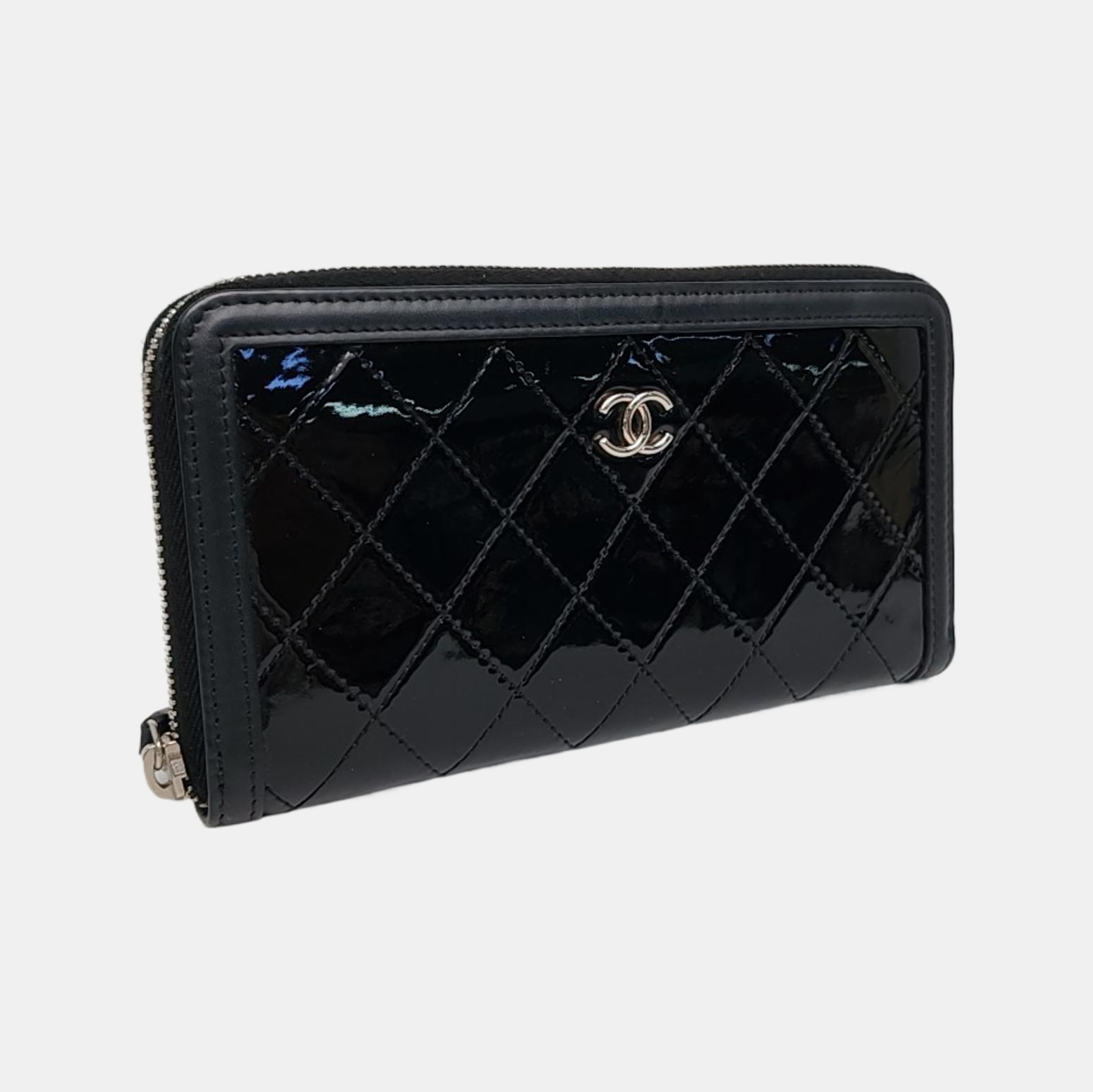 ZIPPY Quilted Patent Calfskin Black Wallet