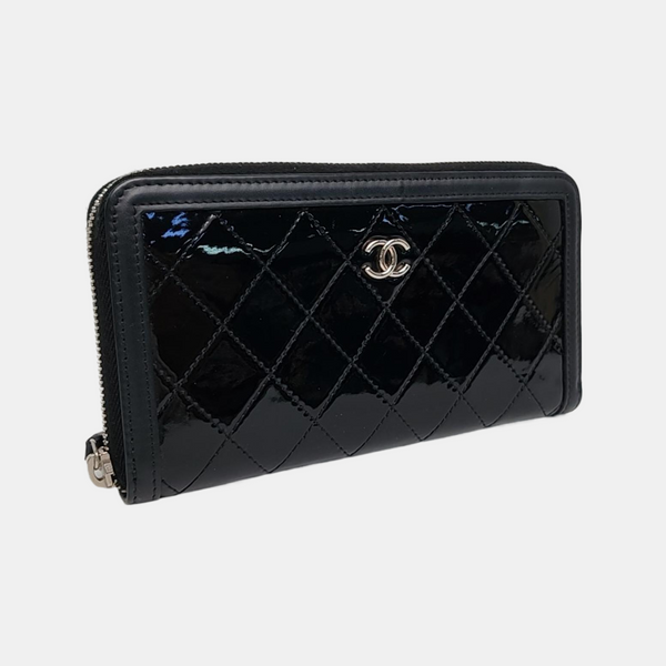 ZIPPY Quilted Patent Calfskin Black Wallet