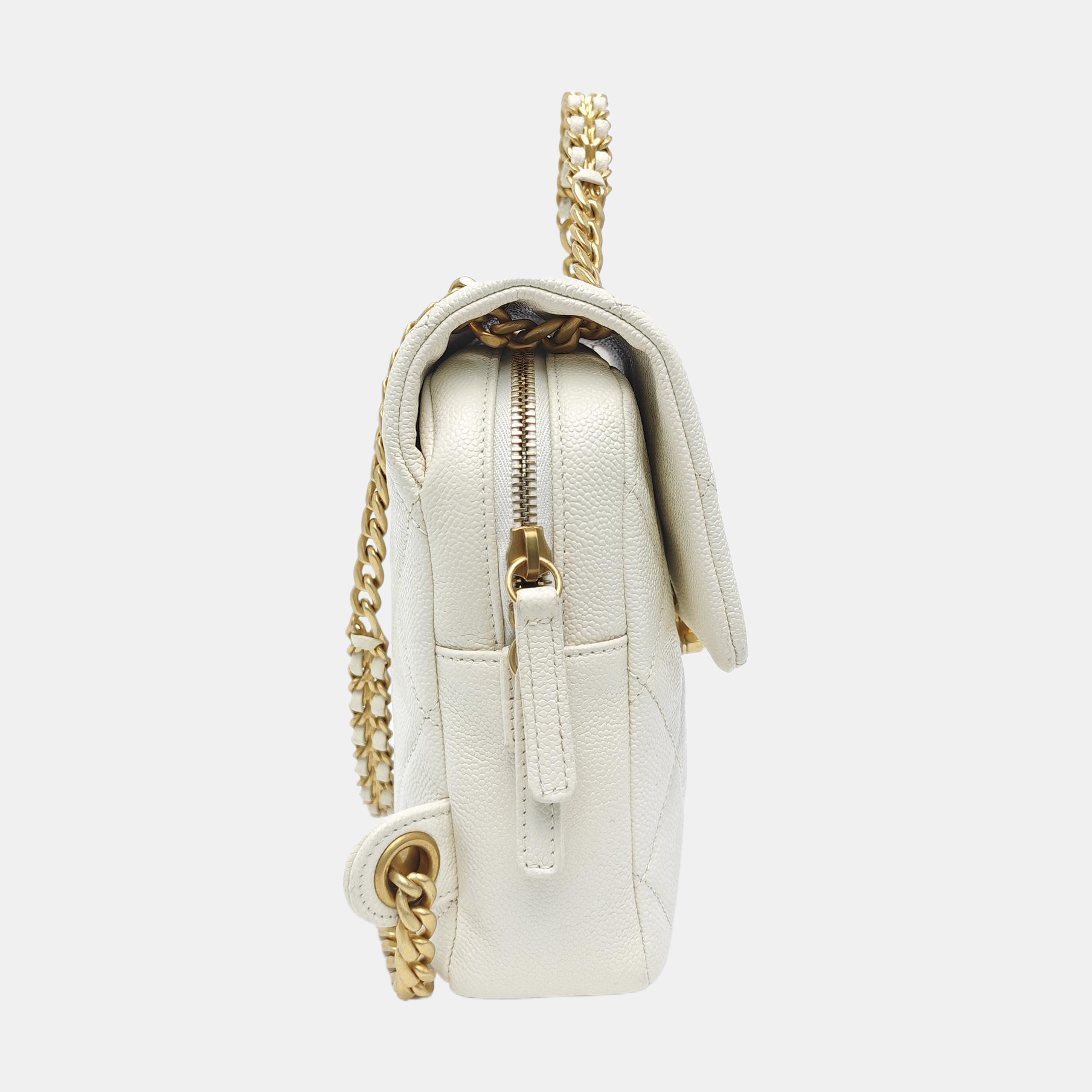 Quilted Grained Calfskin Backpack White