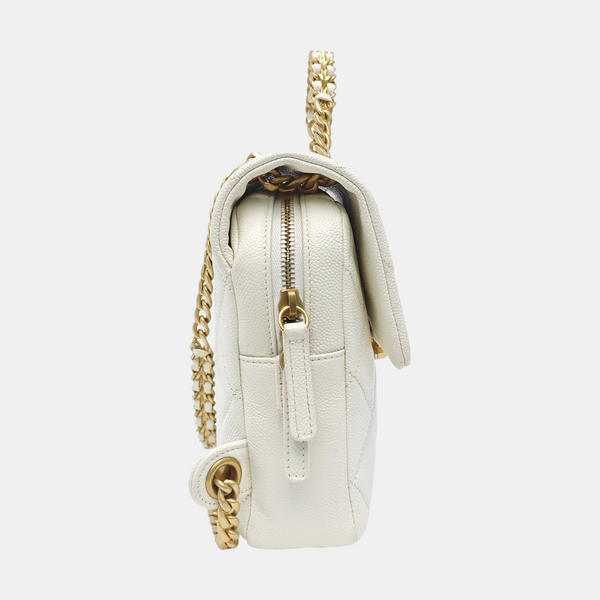 Quilted Grained Calfskin Backpack White