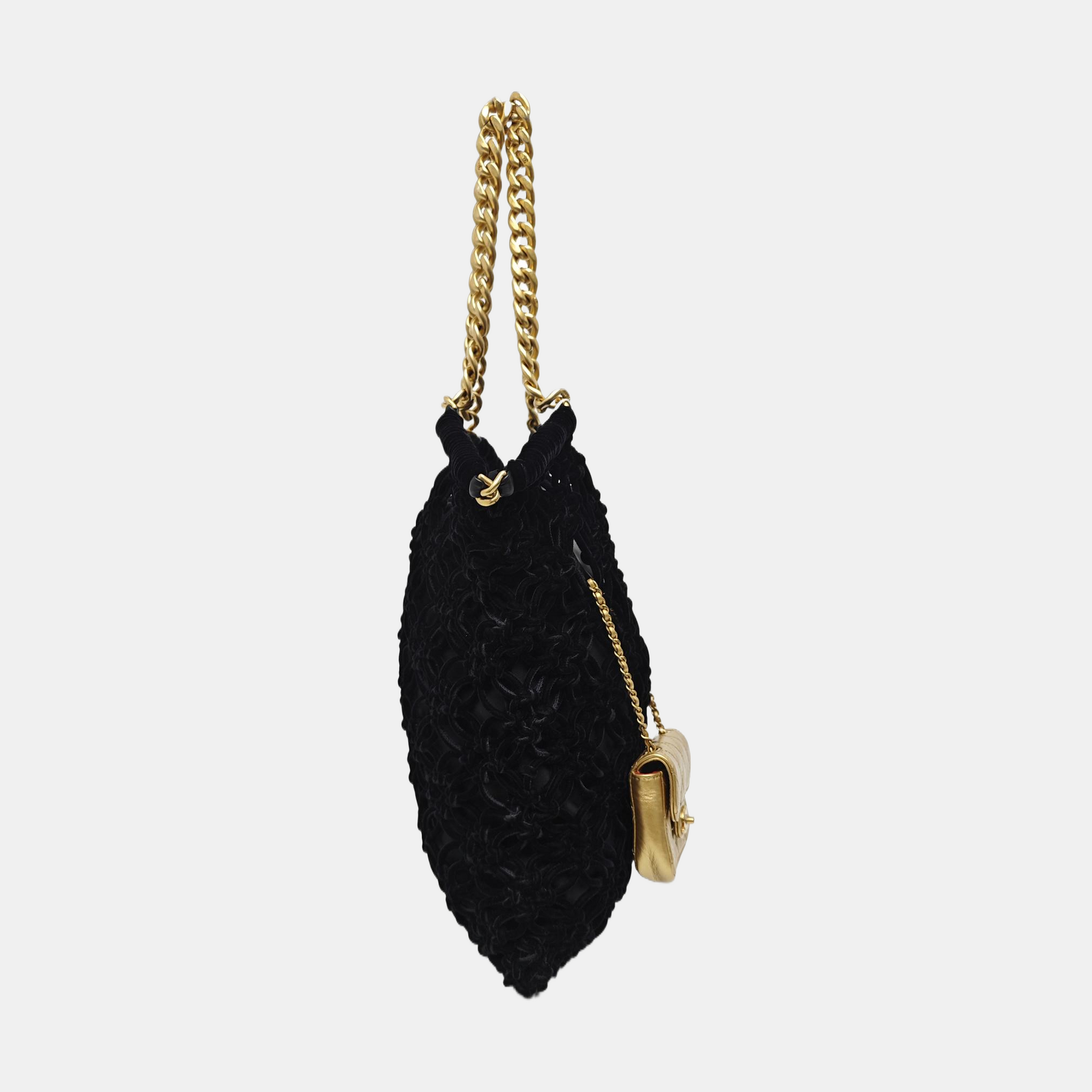 Quilted Velvet Shoulder Bag Black