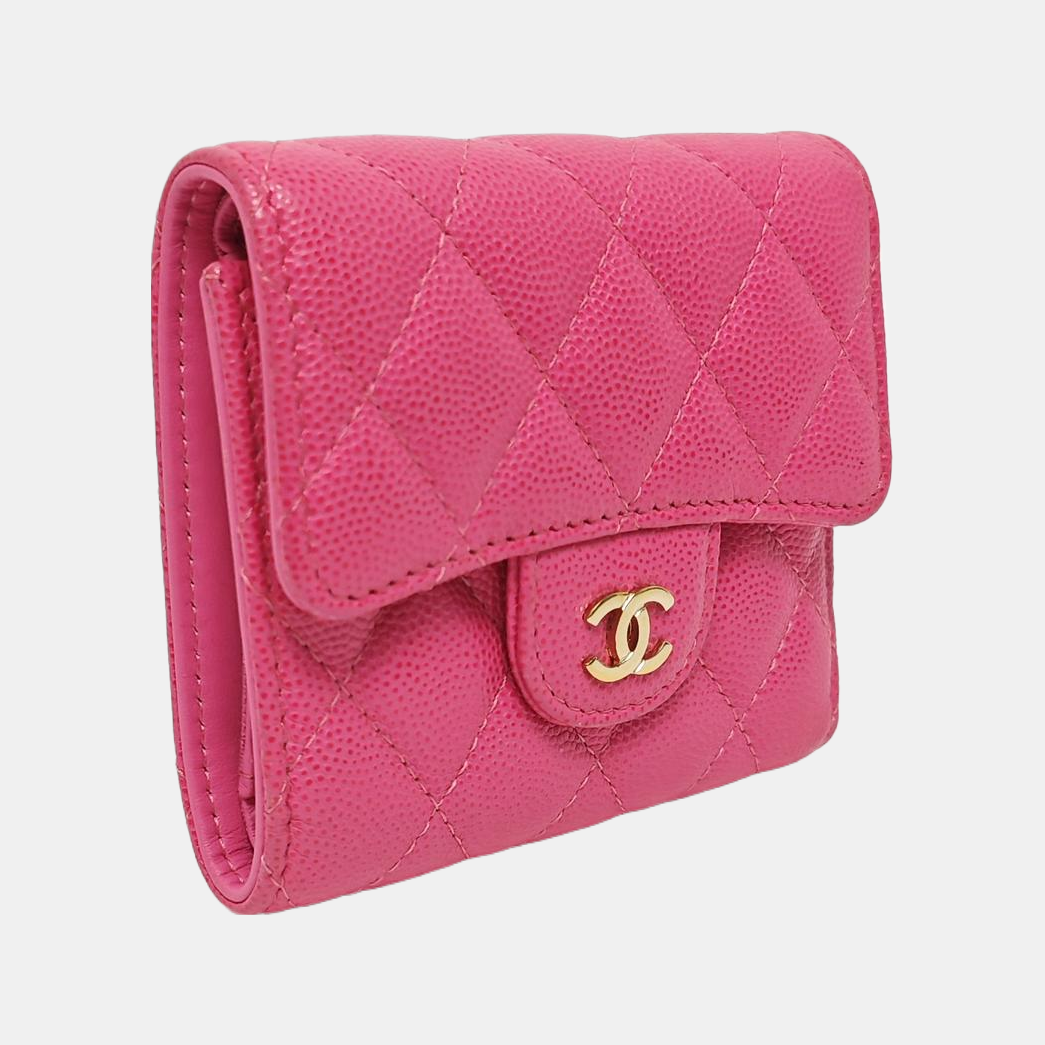 CLASSIC FLAP Quilted Grained Calfskin Pink Wallet