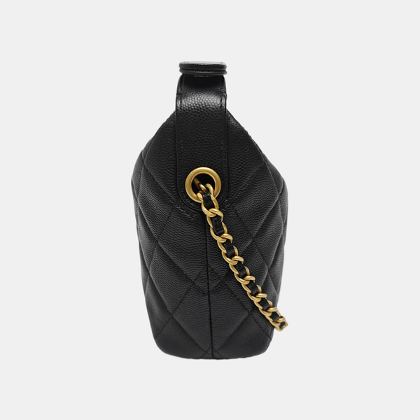 Quilted Grained Calfskin Shoulder Bag Black