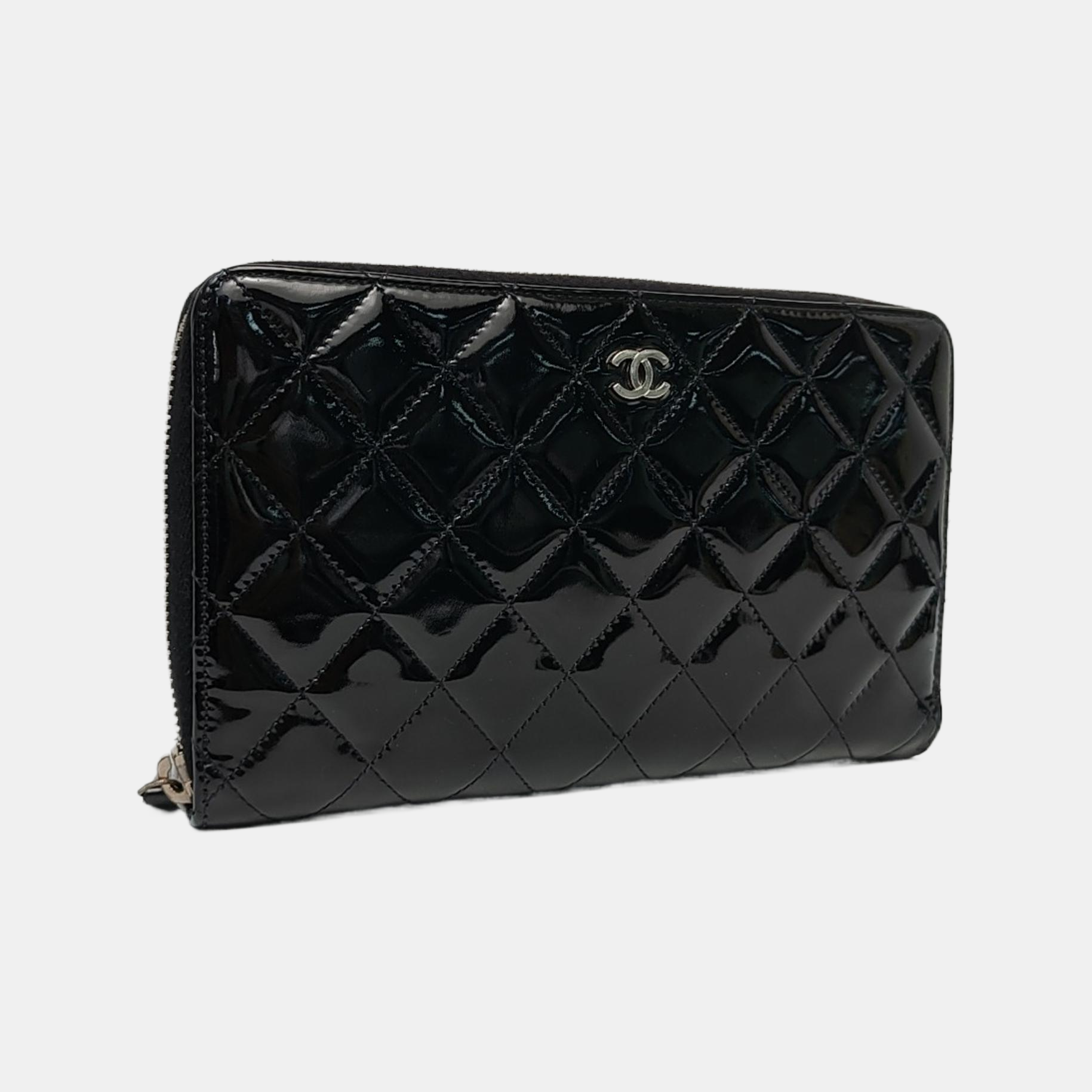 Quilted Patent Calfskin Wallet Black