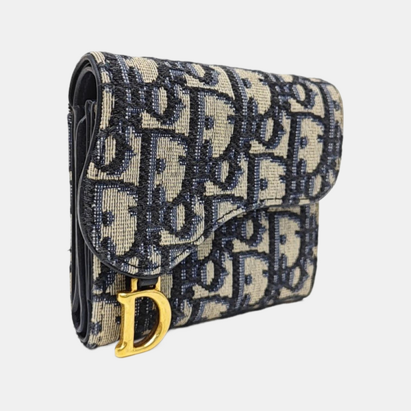 Saddle Mini Oblique Canvas Blue Wallet