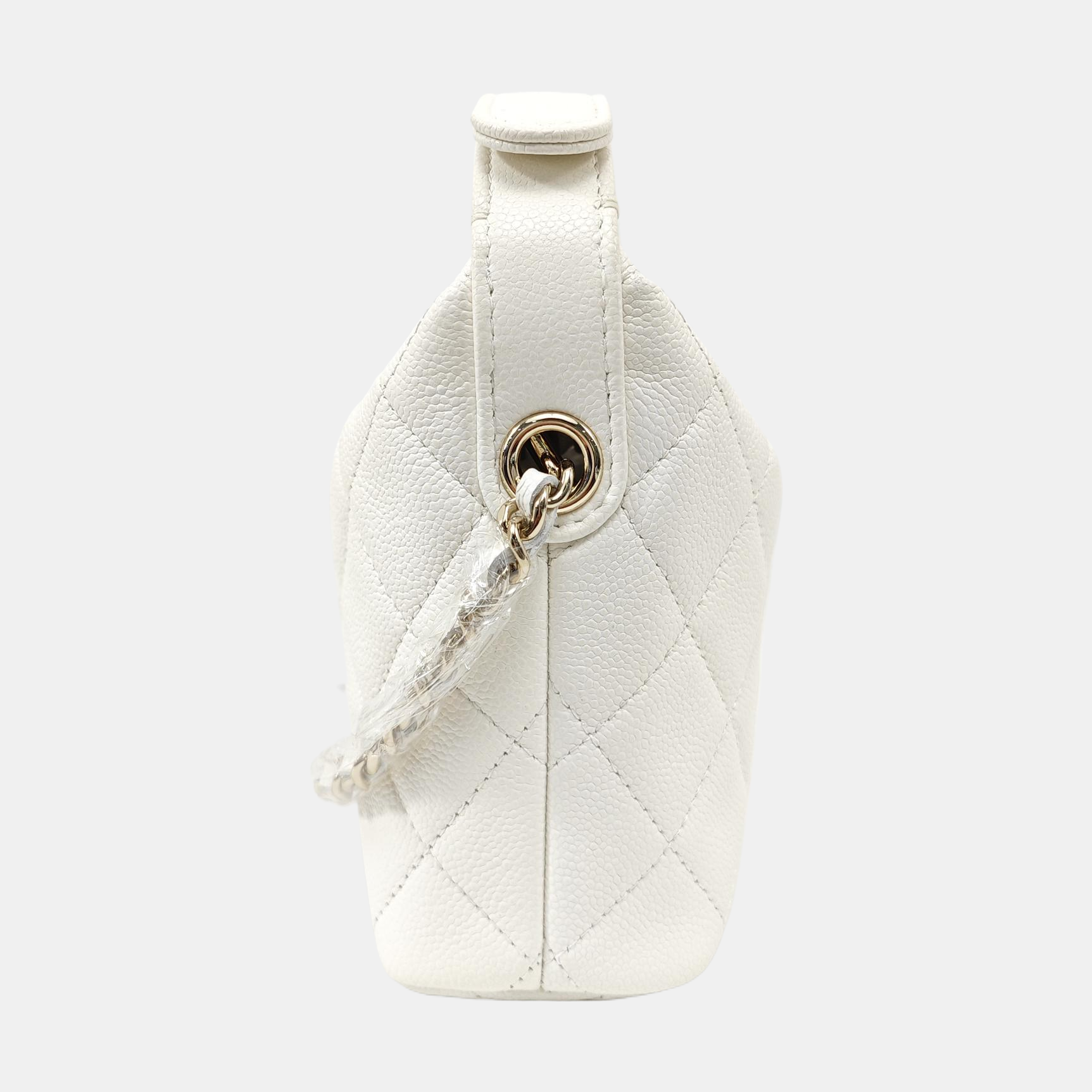 Quilted Grained Calfskin Shoulder Bag White