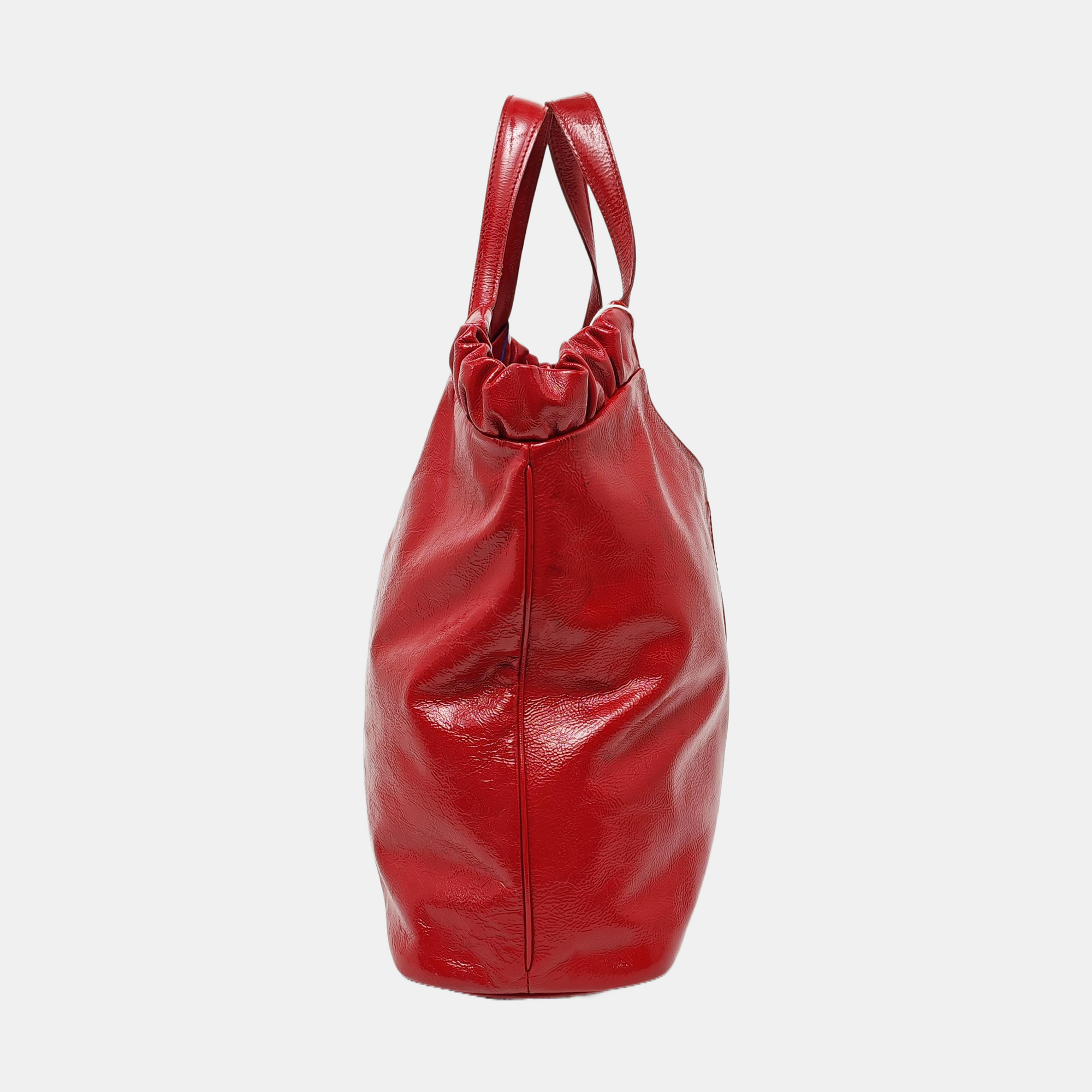 Quilted Patent Leather Tote Bag Red
