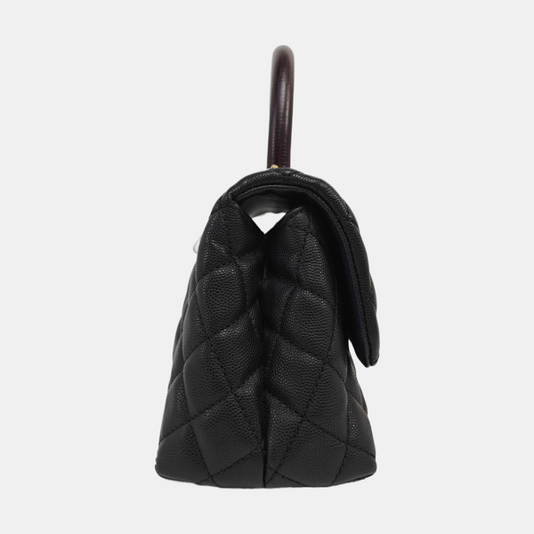 COCO HANDLE Small Quilted Grained Calfskin Black