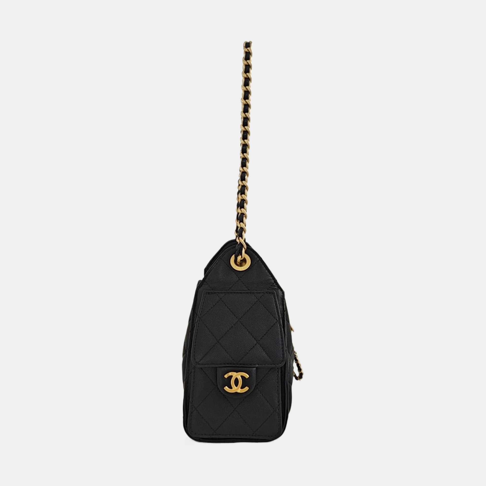 CHANEL 25 Mini Quilted Grained Calfskin Black