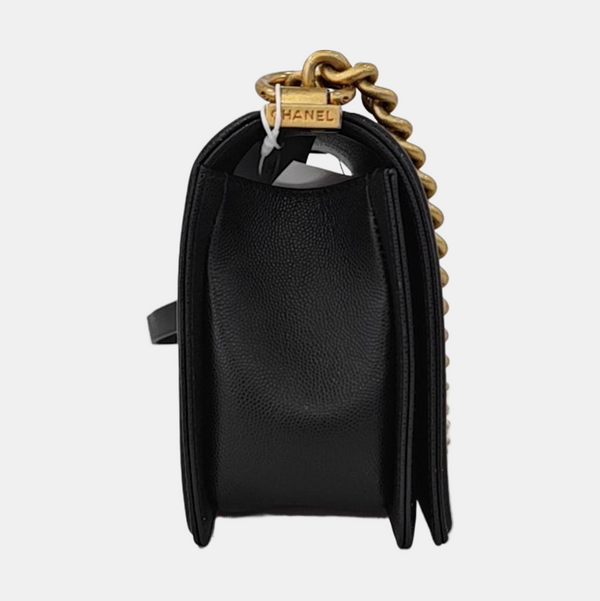 BOY CHANEL Medium Quilted Grained Calfskin Black