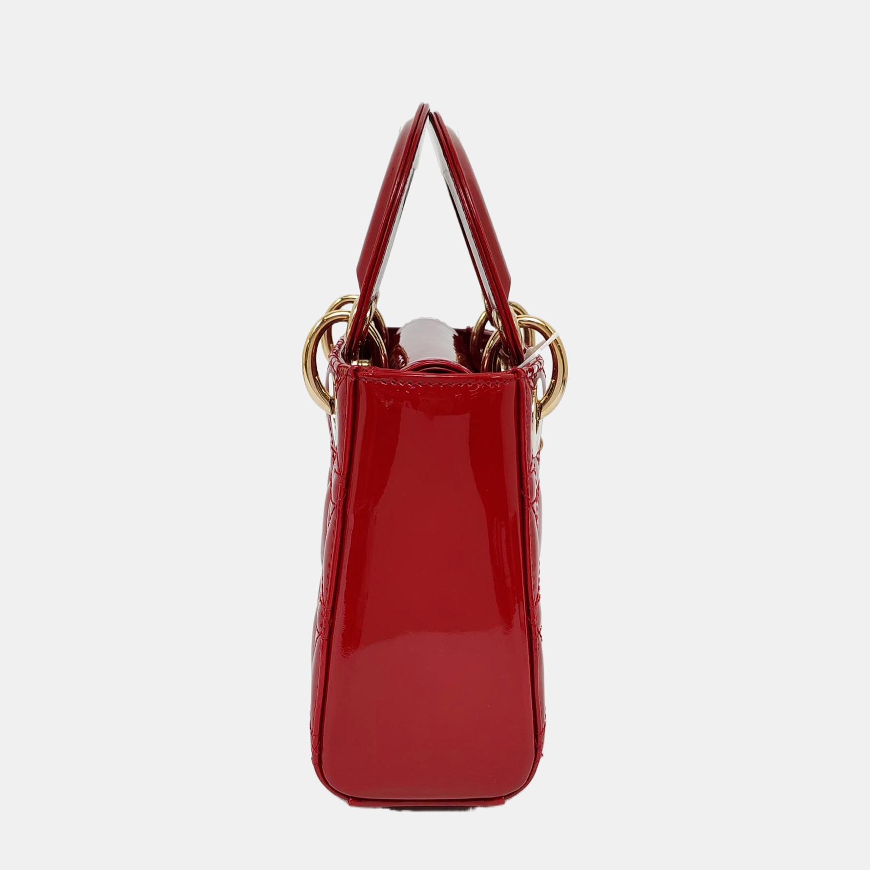 Authenticated pre-owned  Lady Dior Mini Quilted Patent Calfskin Red - Tote Bag at Looply