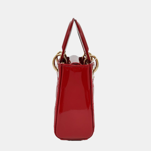 Authenticated pre-owned  Lady Dior Mini Quilted Patent Calfskin Red - Tote Bag at Looply