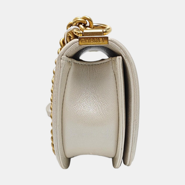 BOY CHANEL Mini Quilted Grained Calfskin White