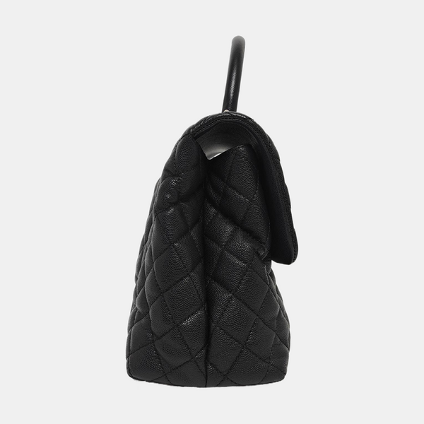 COCO HANDLE Large Quilted Grained Calfskin Black