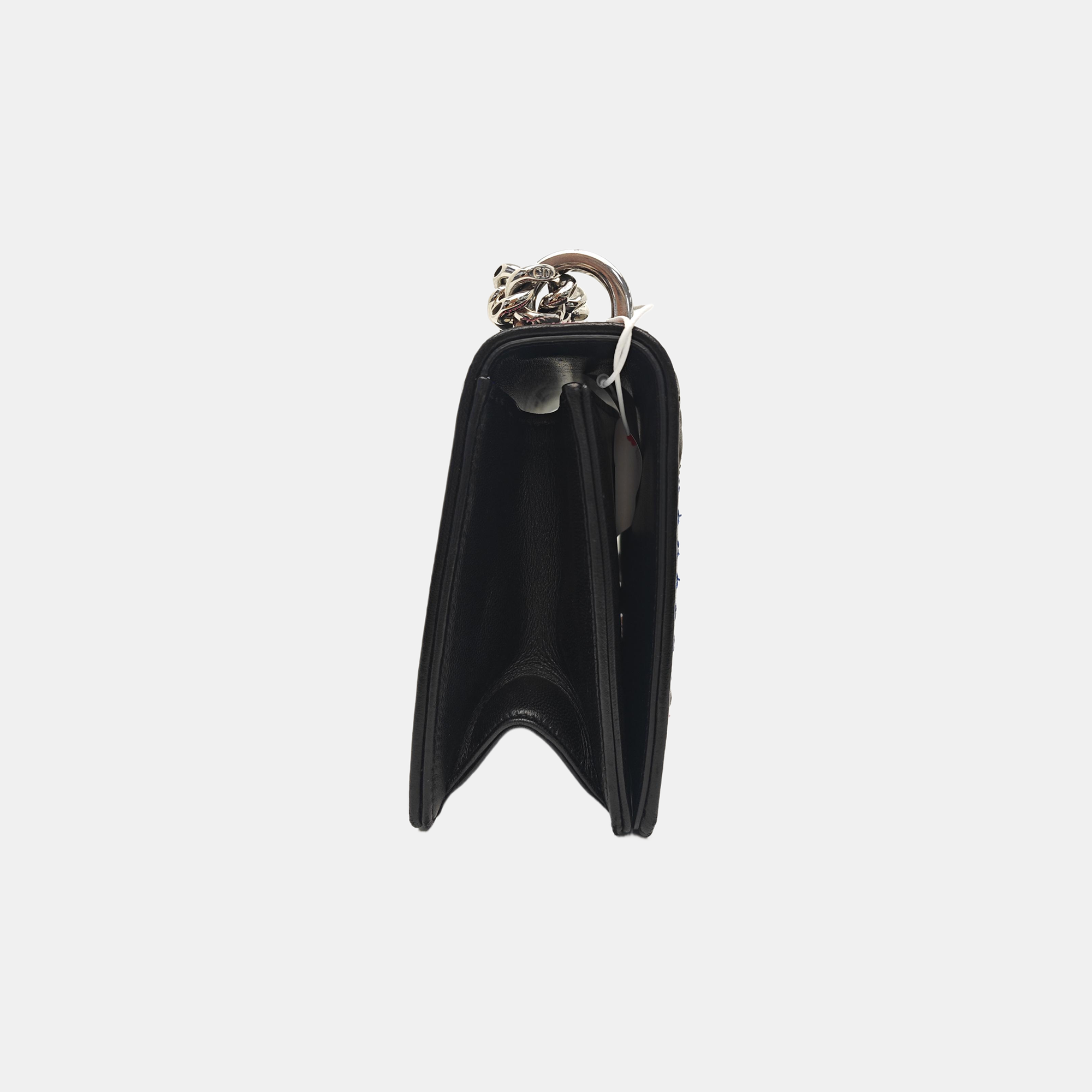 Cannage Calfskin Shoulder Bag Black