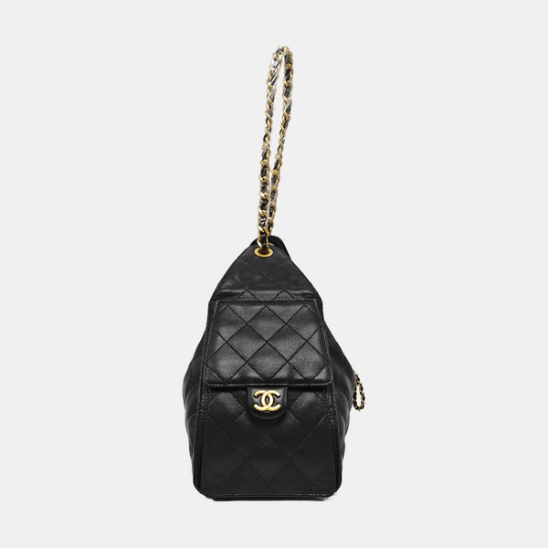 CHANEL 25 Small Quilted Grained Calfskin Black