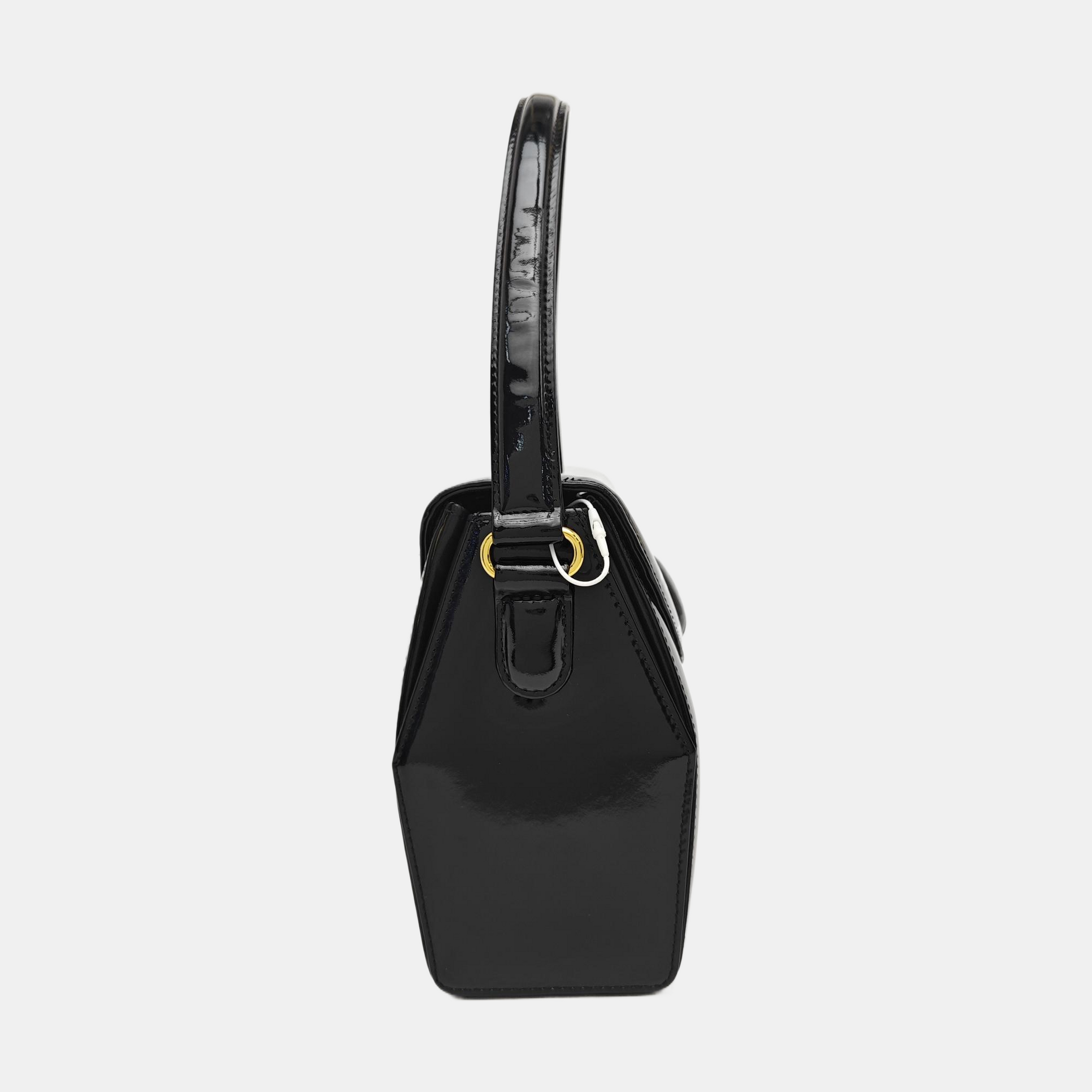 Patent Leather Top Handle Bag Black