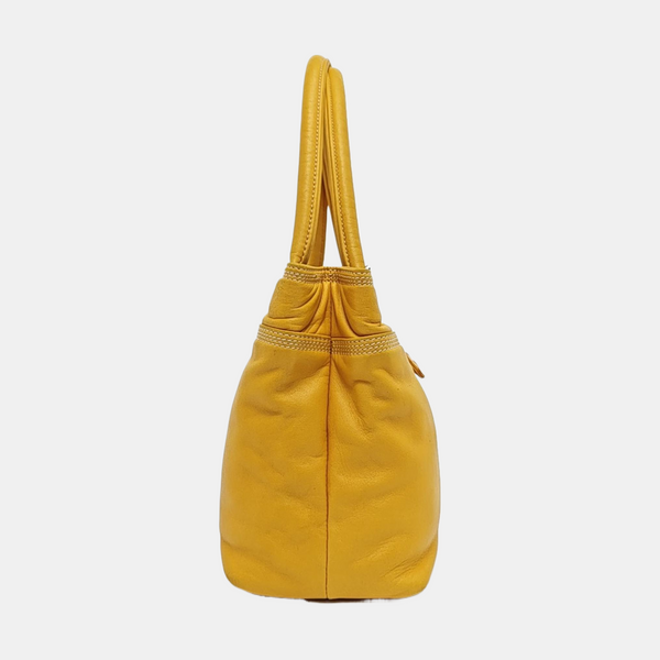 Leather Top Handle Bag Yellow