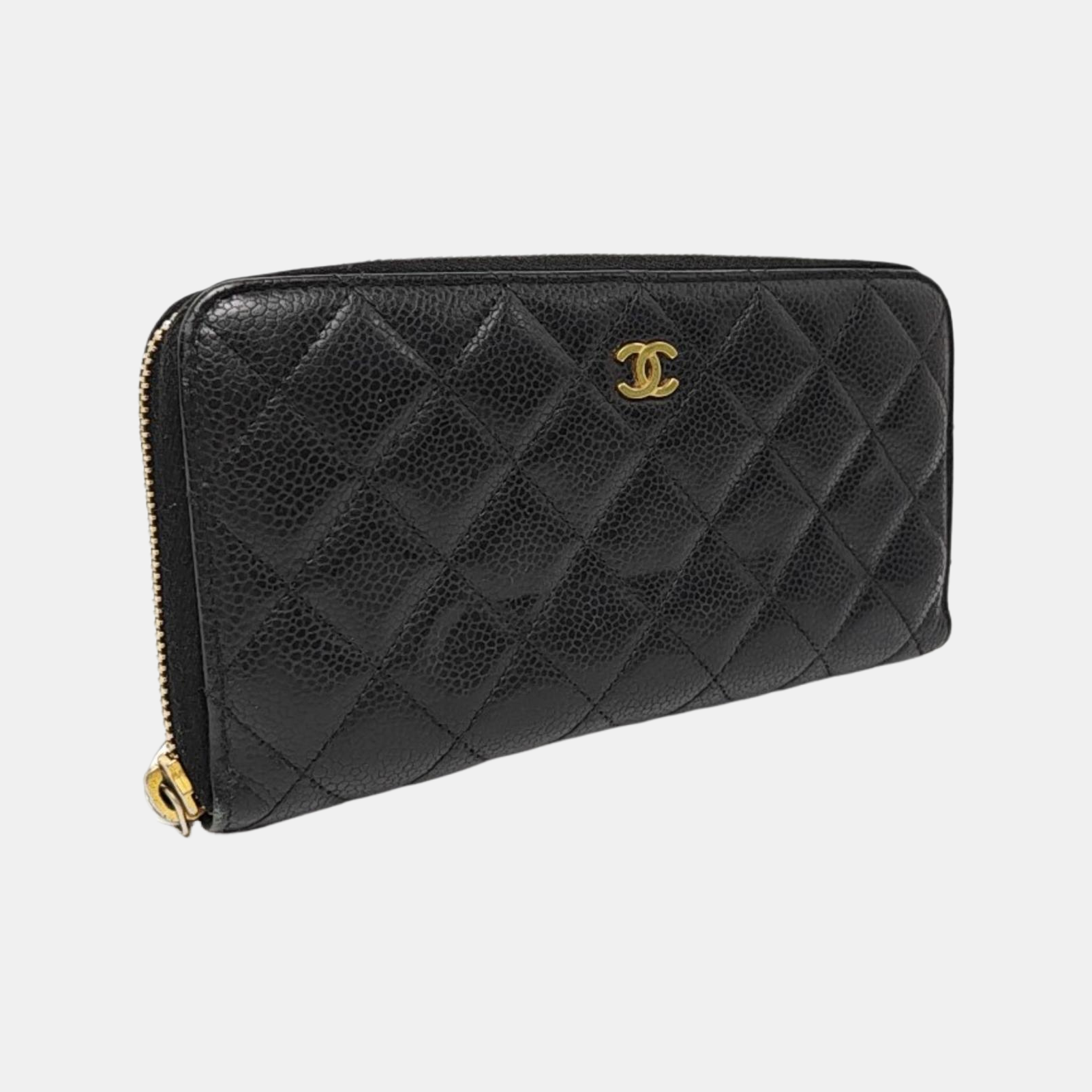 Quilted Grained Calfskin Wallet Black