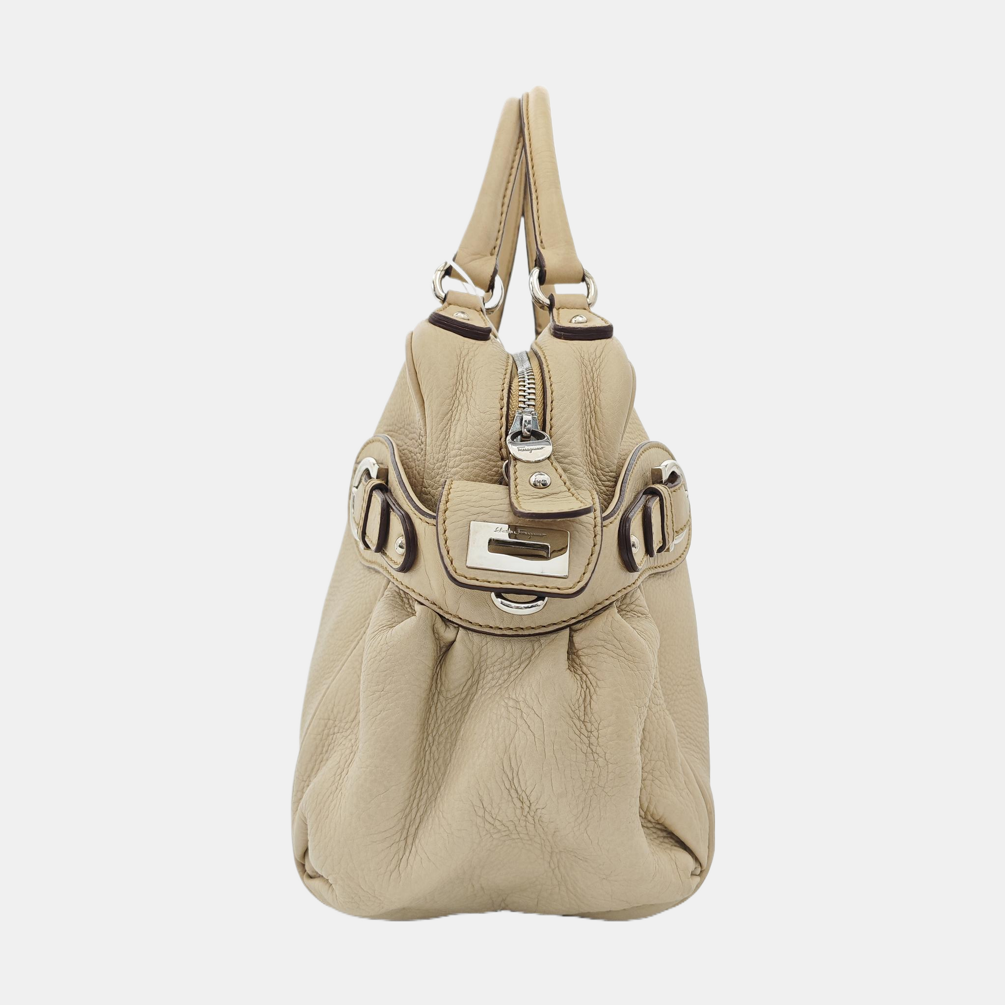 Calfskin Top Handle Bag Beige