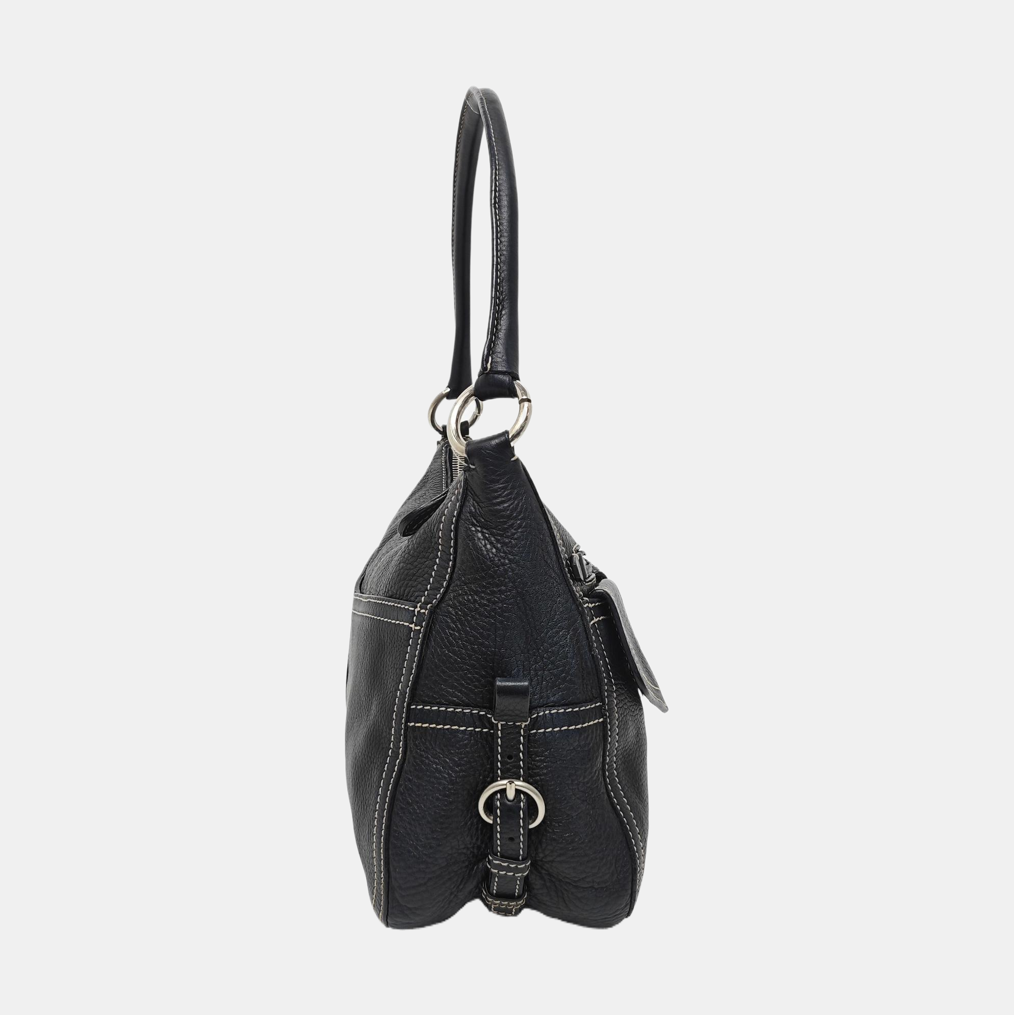 Leather Top Handle Bag Black
