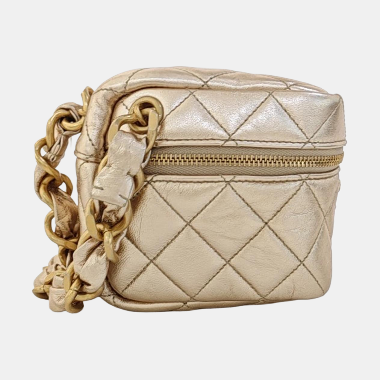 Quilted Lambskin Top Handle Bag Gold