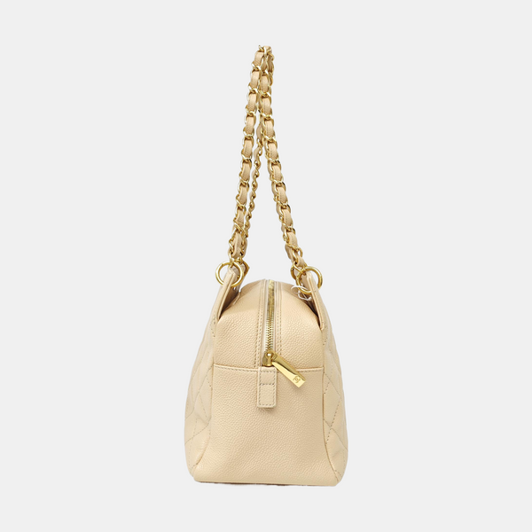 CHANEL PETITE Quilted Grained Calfskin Beige