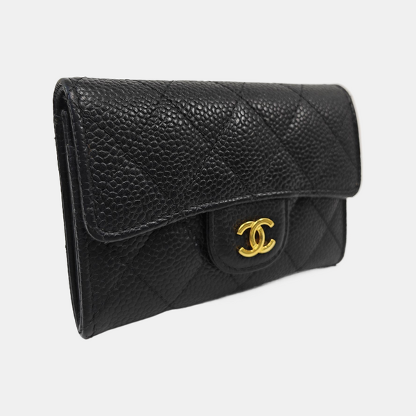 CLASSIC FLAP Quilted Grained Calfskin Black Wallet