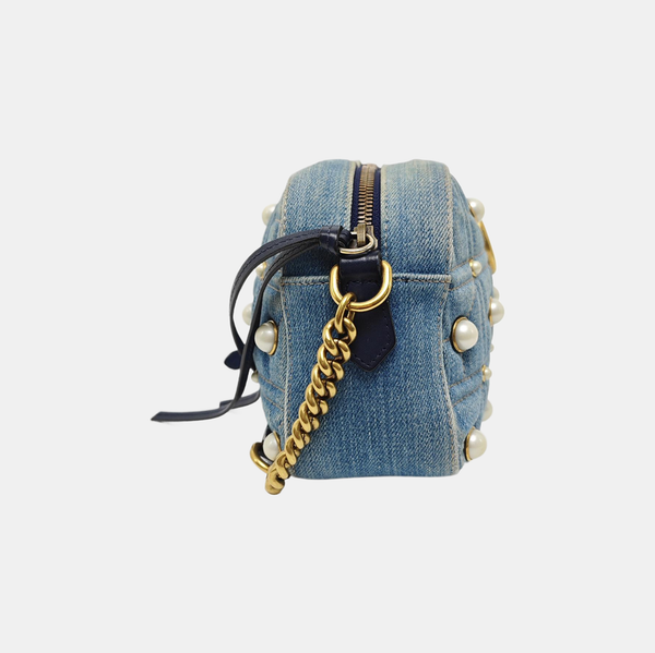 GG Marmont Small Quilted Canvas Blue