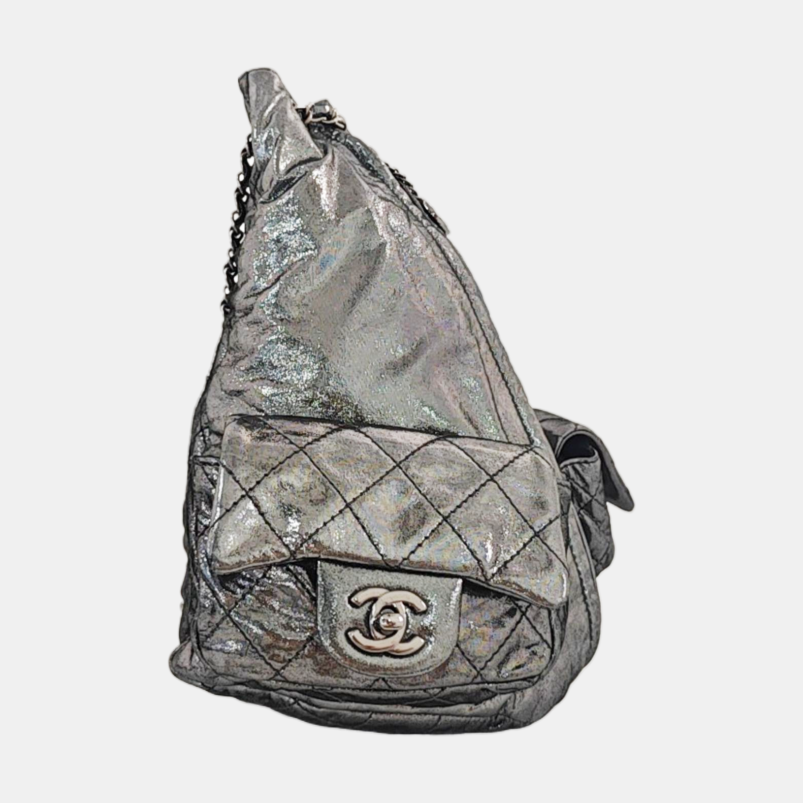 Quilted Calfskin Backpack Gray