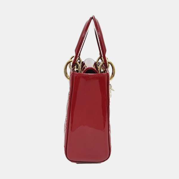 Authenticated pre-owned  Lady Dior Mini Quilted Patent Leather Red - Tote Bag at Looply