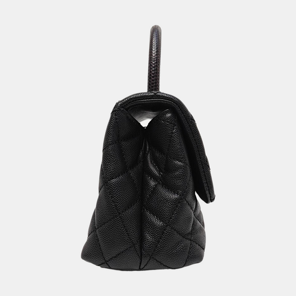 COCO HANDLE Small Quilted Grained Calfskin Black