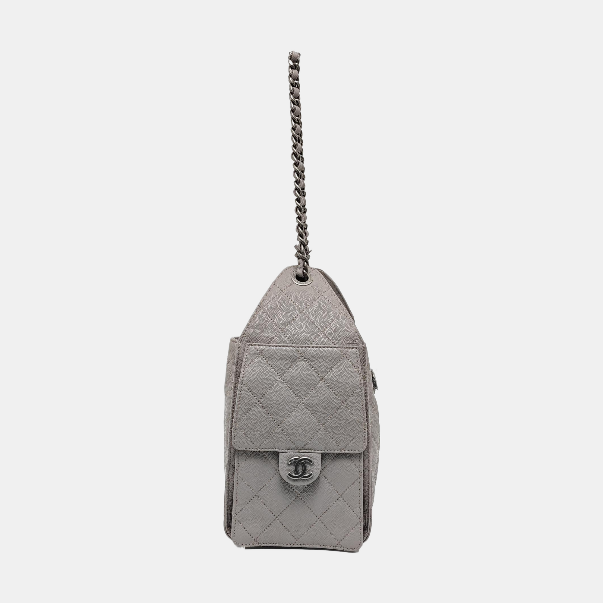 Authenticated pre-owned  CHANEL 25 Quilted Grained Calfskin Grey - Top Handle Bag at Looply