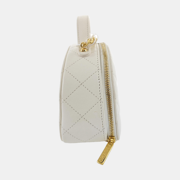 Quilted Lambskin Shoulder Bag White