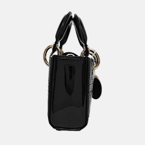 Lady Dior Super Mini Cannage Patent Leather Black